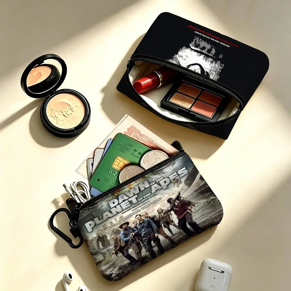 D-Dawn-Of-The-Planet-Of-The-Apes Tense-Post-Apocalyptic Portable Oxford Fabric Mini Wallet Carabiner Design Small Coin Bag - view 3