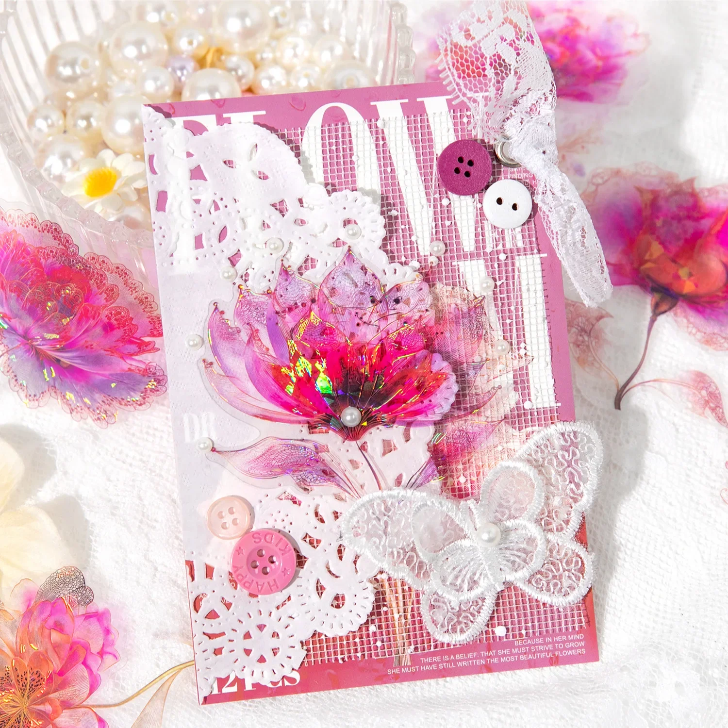 1Pack/2pack Flower Dream Series PET Sticker Pack 12 Sheets 6 Designs Floral Theme Scrapbook Decoration Material Sticker Set