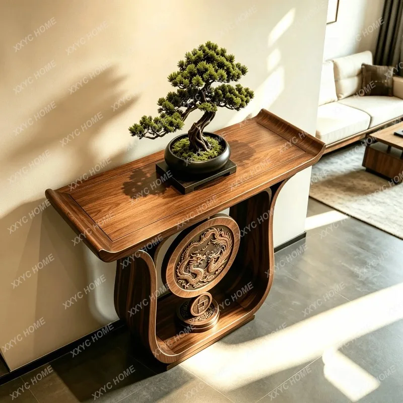 XXDragon Phoenix Carved Black Walnut Console Table Custom New Chinese Long Narrow Entryway Hallway End View Furniture