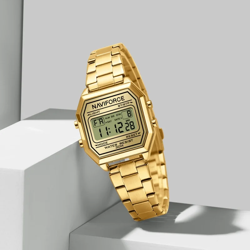 NAVIFORCE 5063S nuevo 2025 reloj Digital electrónico para mujer calendario resistente al agua correa de acero moda Casual relojes de mujer de lujo