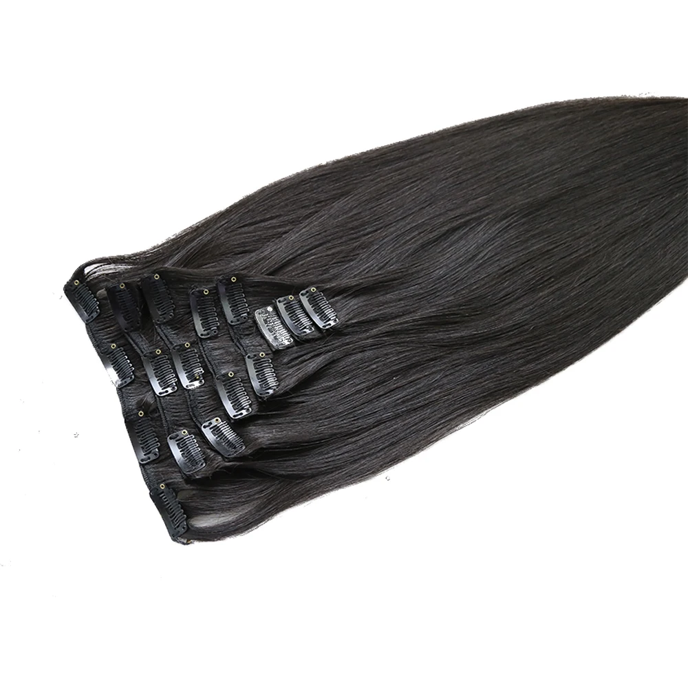 Long Lasting Virgin Brazilian Clip In Hair Extension Human Hair 100% Remy Clip in Extension 14-24inch Natural Black Color 1B