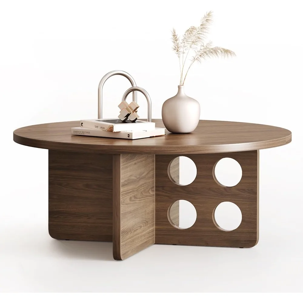 

Coffee Table for Living Room, 31.5 Small Coffee Tables with Woodern top, Circle Wood Center Table Modern Design, Easy to A