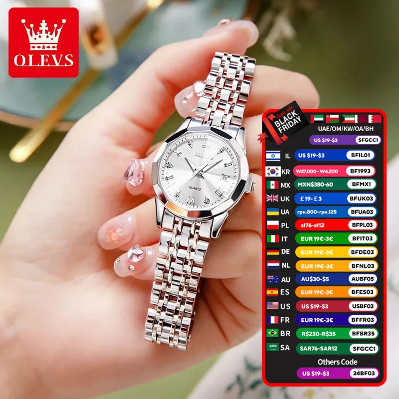 OLEVS Watch Women, Ladies Women's Wrist Watches Silver Quartz Analog Waterproof Stainless Steel Women Watch for Small Wrist