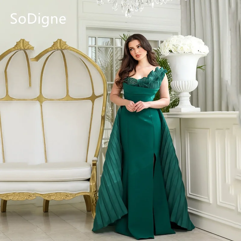 

SoDigne Satin A-Line Prom Gowns Spaghetti strap Pleat Side Silt Prom Dresses Large Gatherings Cocktail Party Dresses Customized