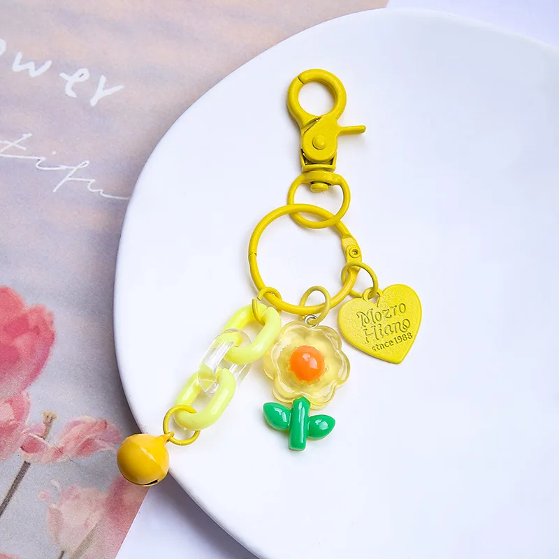 Wholesale 15pcs/set Cute Tulip Key Chain Flower Pendant Love Key Ring Backpack Car Charms Decoration Bag Accessories