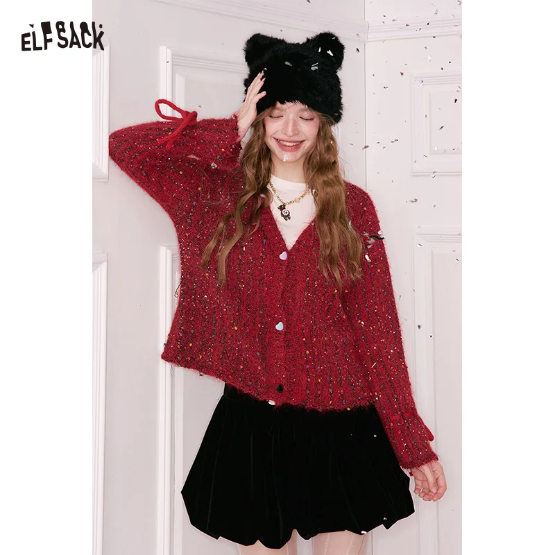 سترة ELFSACK Y2K لطيفة منقطة على شكل حرف V برباط على شكل فيونكة للنساء #1