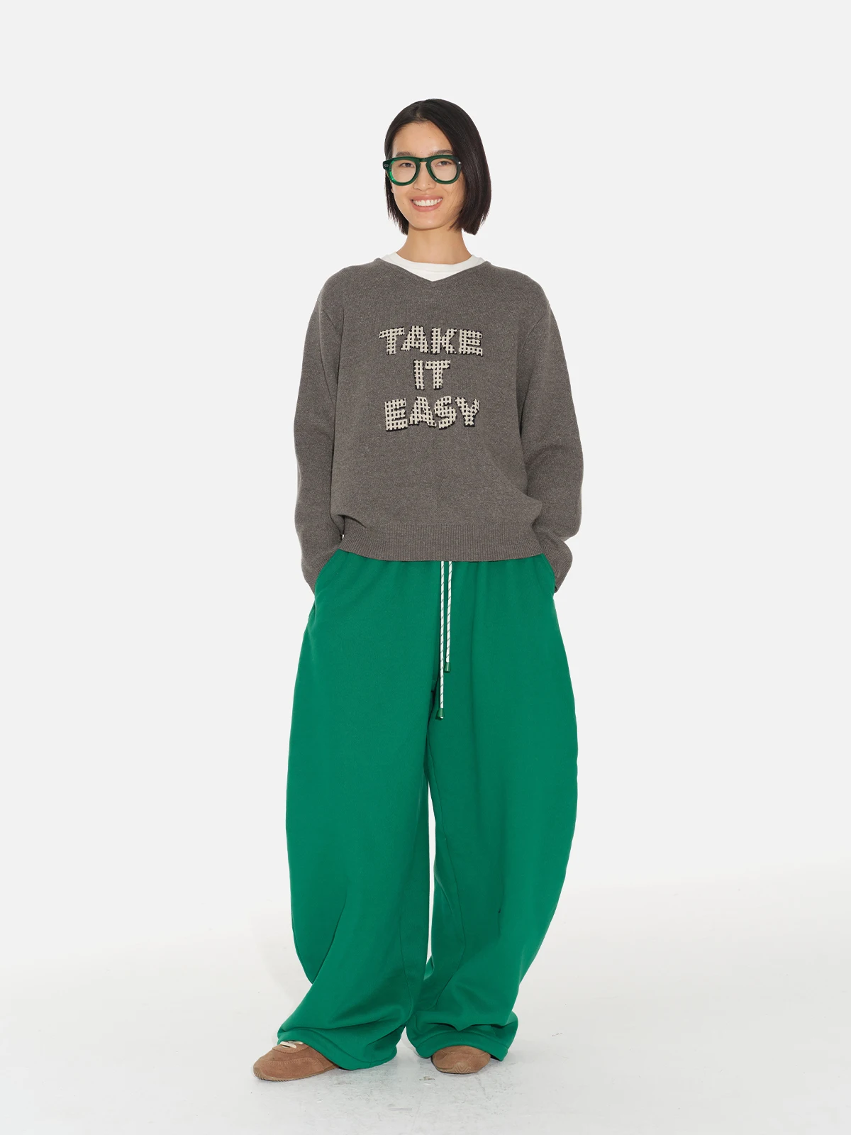 

Studiotill8 Повседневный вязаный свитер с v-образным вырезом, женский свободный крой, удобный зимний топ с цветочным принтом для поездок на работу