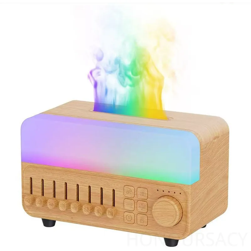 Aroma Diffuser Bluetooth5.0 Speaker 4 in 1 Sleep Humidifier 7 Colors Flame LED Lamps White Noise Machine for Home Office Desktop