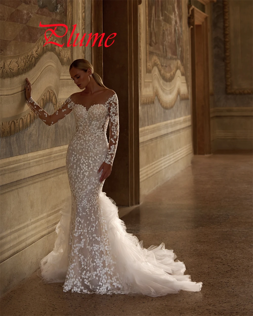 Robe de mariée en Organza blanc délicat, personnalisée, romantique, manches longues, fête de mariée, boutons au dos de haute qualité