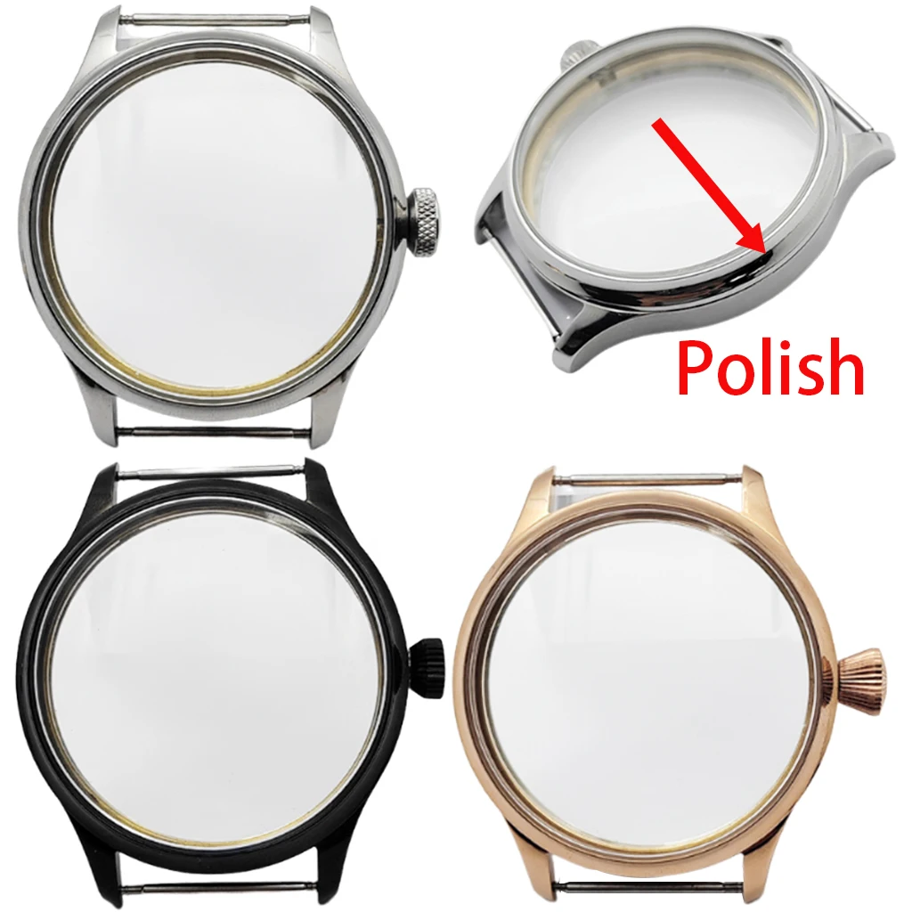44mm 6497 Cassa per orologio polacco Argento/Nero Solido acciaio inossidabile per ETA 6498 6497 ST3600 3620 Movimento Orologi Accessori Parti