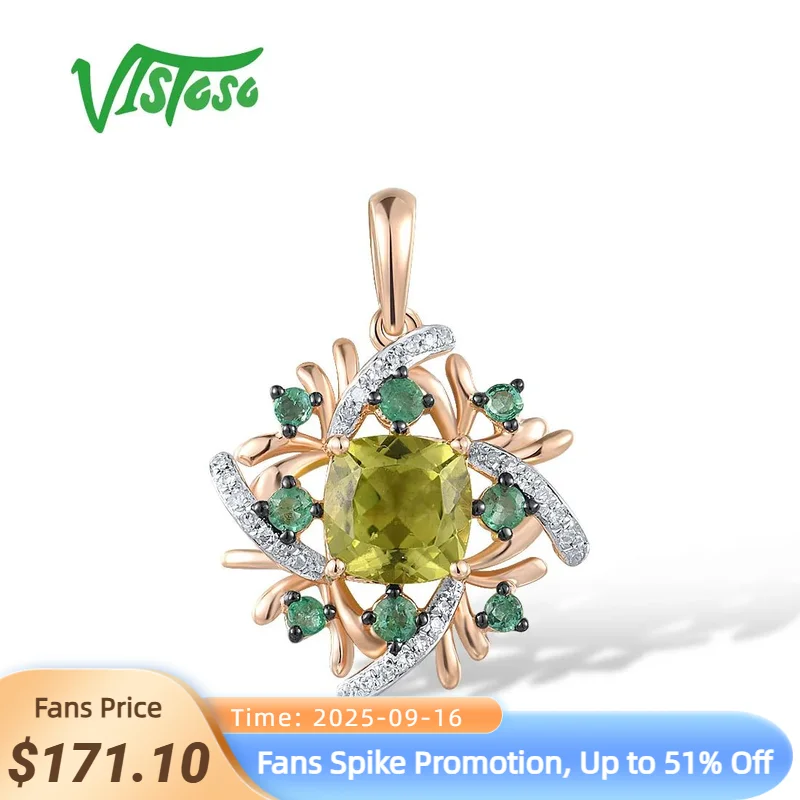 

VISTOSO Authentic 14K 585 Rose Gold Pendant For Women Sparkling Diamond Emerald Peridot Charming Fine Delicate Jewelry