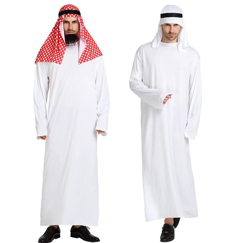 Middle East Adult Men Women Arabian Arab Sheikh White Robe Headscarf Halloween Costume Cosplay