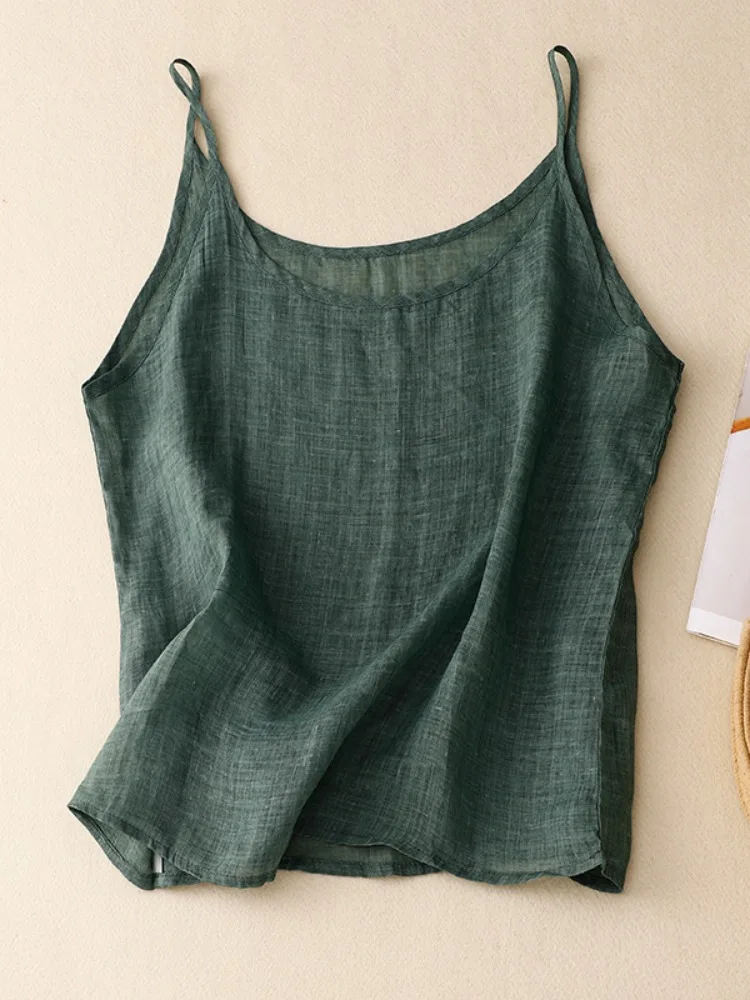 Women's Linen Svel Vest Loose Fit Summer Thin Breathable Color Simple Inner Wear Cotton Linen Top