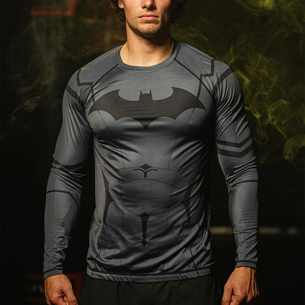 Camisa de Treino Masculina de Manga Longa Batman 2026 Nova Coleção Verão para MMA, Oversized, Respirável, de Secagem Rápida e Absorção de Suor