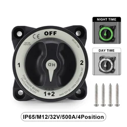 CNSPEED 500A 32V HD-Series 4 Postiton Selector Battery Switch Waterproof Ignition Protected Marine Boat Dual Battery Isolator Sw