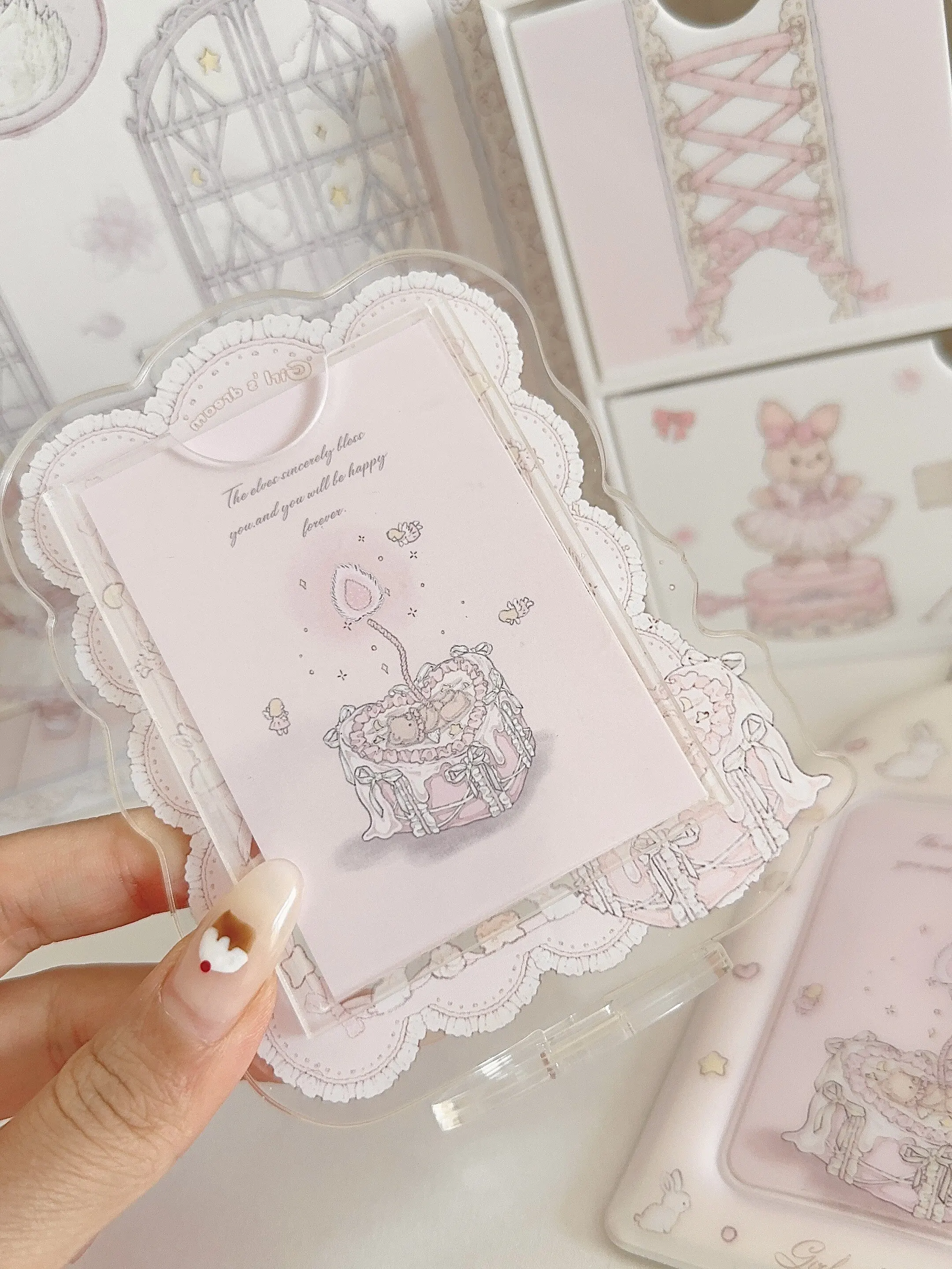 Original Design Cartoon Bear Cake Series Three-inch Small Card Acrylic Card Photo Frame Standing Card Polaroid Display
