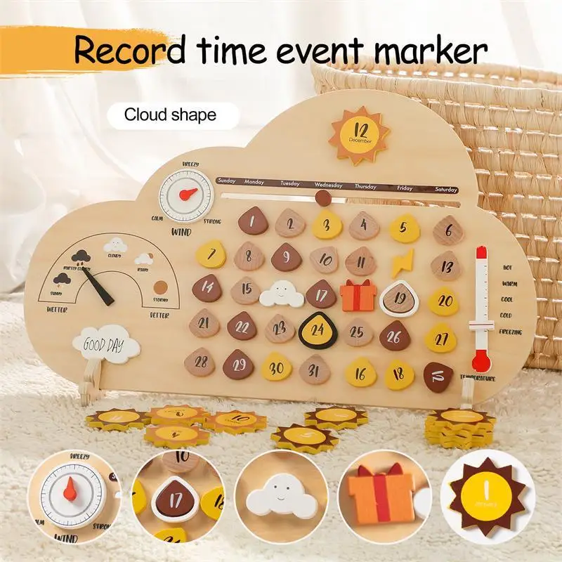 

Wooden Cloud Calendar Montessori Cognitive Toys For Children Wooden Early Educational Learning Toy Baby Room Decoration