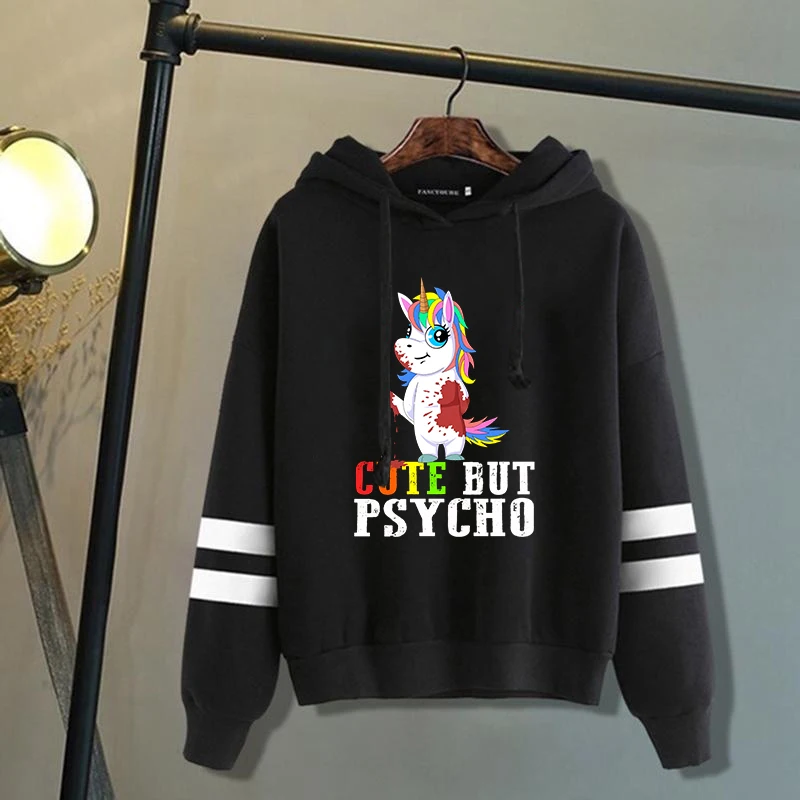 

New Unicorn Cute But Psycho Pattern Print Hoodies Men Women Fashion Casual Sports Stripe Sweatshirts Ladies Pullovers Tops