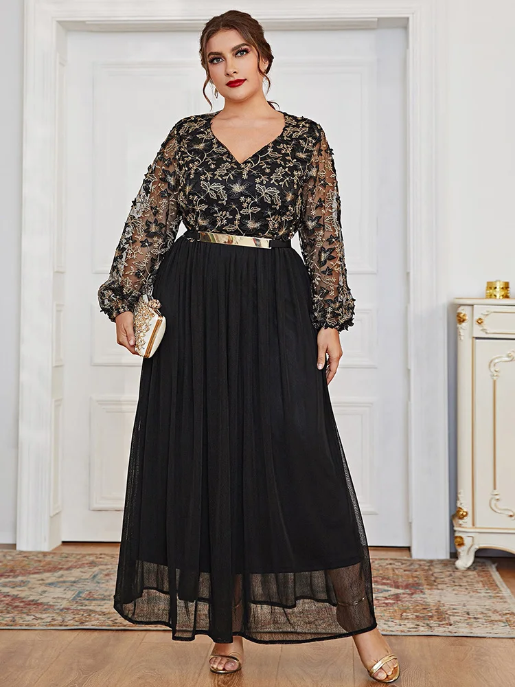 

Women Plus Size Maxi Dresses 2023 New Spring Autumn Formal Luxury Elegant Long Sleeve Turkey Evening Party Wedding Robe Clothing