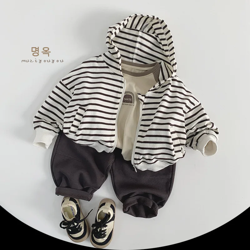 Autumn Children Long Sleeve Hooded Jacket Cotton Boys Girls Striped Sweatshirt Coat Baby Casual Hoodie Kids Clothes -2026