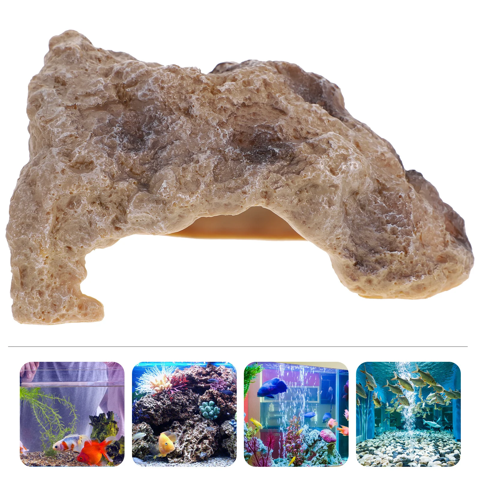 

Rock Shape Hiding Shelter Aquarium Decoration Resin Craft Realistic Shipwreck Decor For Fish Tank Turtle Cave Accessory