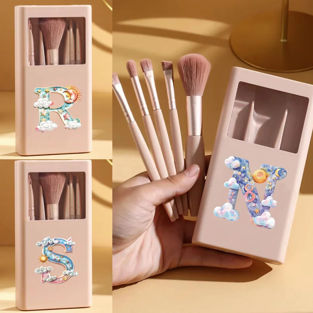 

5 шт., многофункциональный набор кистей для макияжа премиум-класса, полный спектр мягких кистей для макияжа с футляром, переливающийся облачный узор с буквами