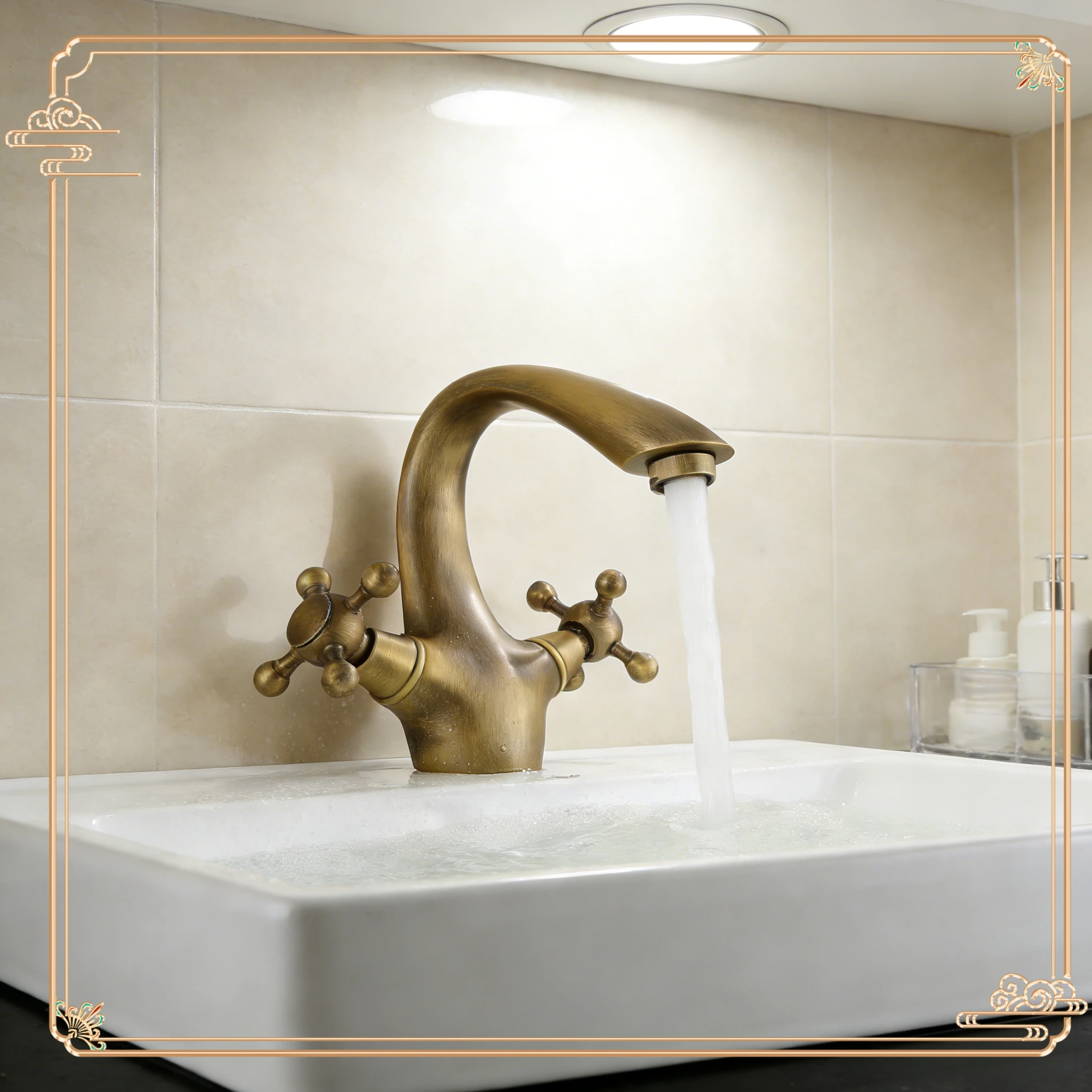 

Новый полностью медный средневековый французский ретро смеситель для горячей и холодной воды для раковины и умывальника в ванной комнате