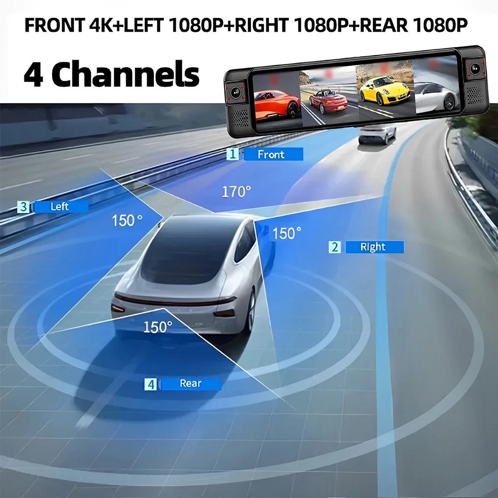 12 بوصة تعمل باللمس 4K HD كاميرا داش سيارة كام شاشة لموقف السيارات سيارة مرآة الرؤية الخلفية 4-تسجيل دعم BSD/ADAS/G-الاستشعار/APP واي فاي
