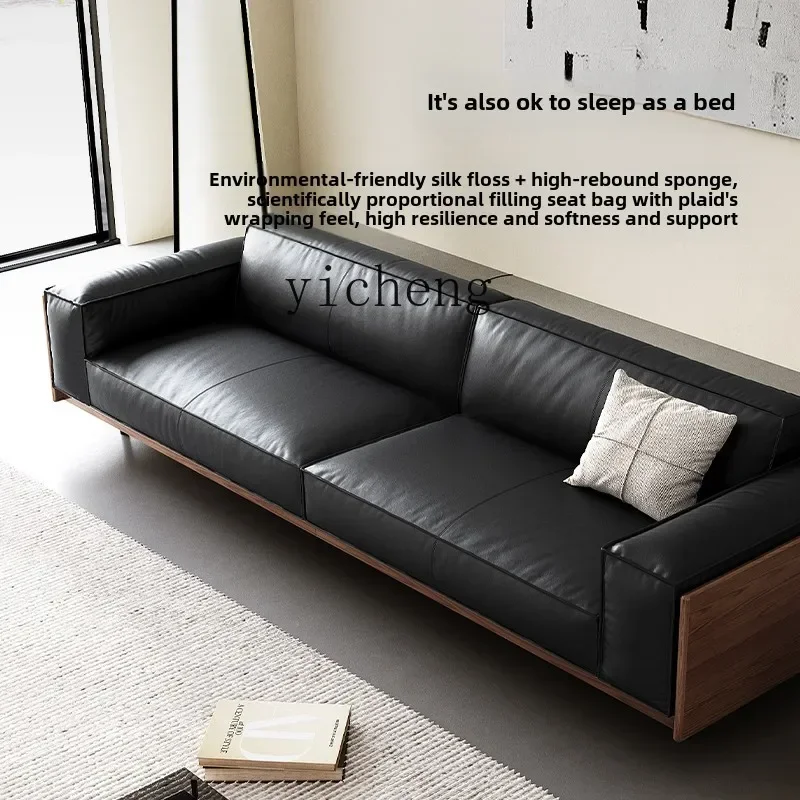 A-2 Minimalist Leather Sofa First Layer Cowhide Living Room Retro Style Solid Wood Straight Row Tofu Sofa
