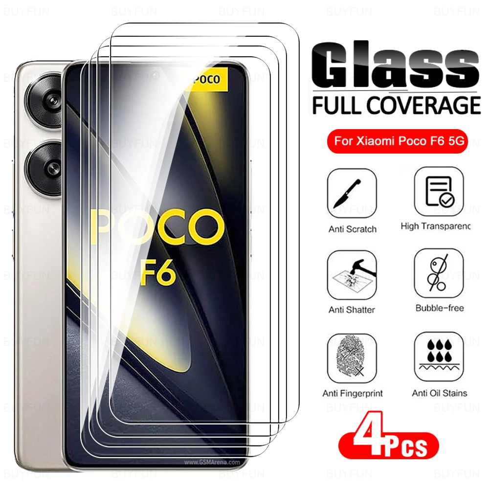 4Pcs Glass For Xiaomi Poco F6 5G Screen Protector Little X6 M6 Pro C65 Tempered Glass X6Pro F6Pro M6Pro PocoF6 PocoX6 PocoM6 4G