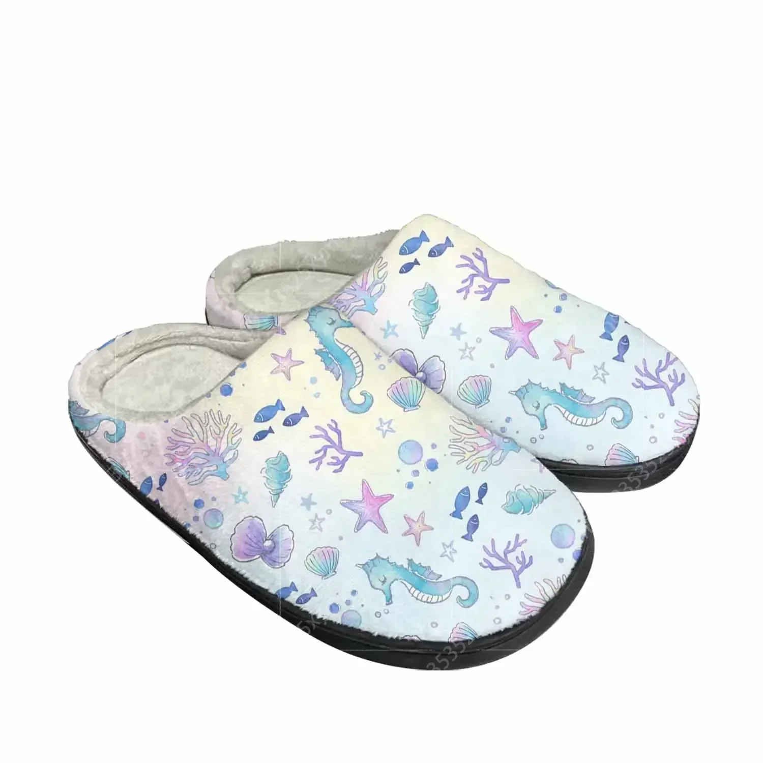 Seahorse Ocean Series Home Cotton Slippers Mens Womens Plush Bedroom Casual Keep Warm Shoes Thermal Indoor Slipper Custom Shoe