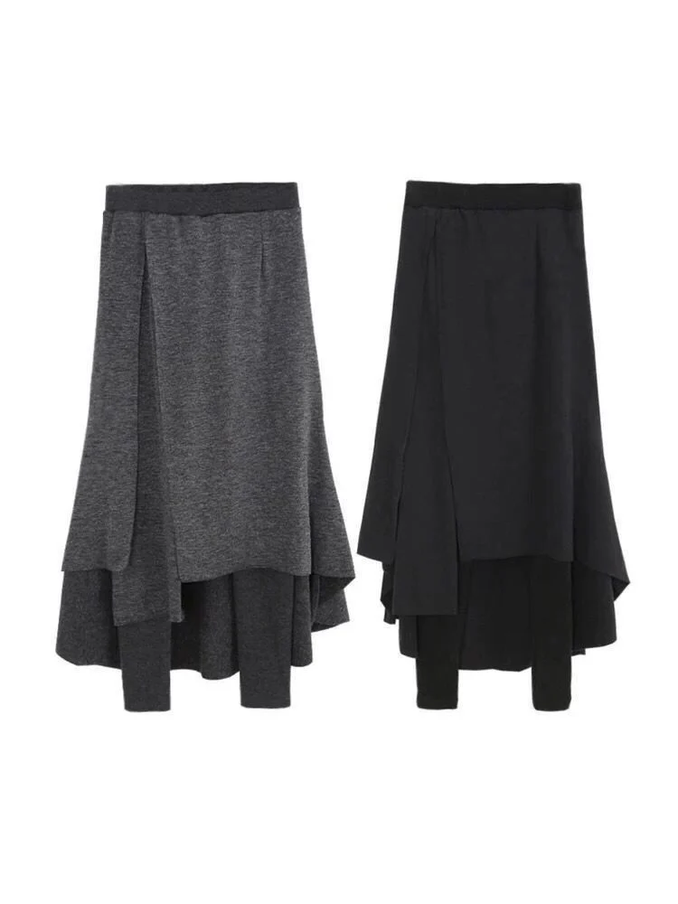 Women's Fleece Lined Thickened Midi Skirt Asymmetrical Base Layer Pants Skirt Pants Autumn Winter New Korean Style Outerwear