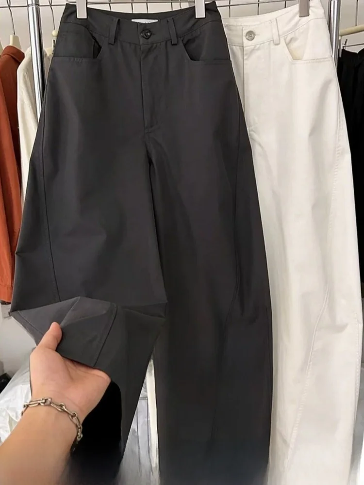 

Ladies' Loose Fit High Waist Straight Leg Pants Korean Style Commute Wind Trousers Pure Color Casual Pants Wide Leg Pants