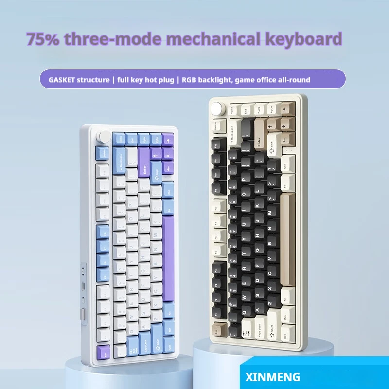 

Xinmeng M75 Three Mode Wireless Bluetooth Mechanical Keyboard Customized Hot Swap Game Office Mute Axis Rgb Girls Gift Keyboard