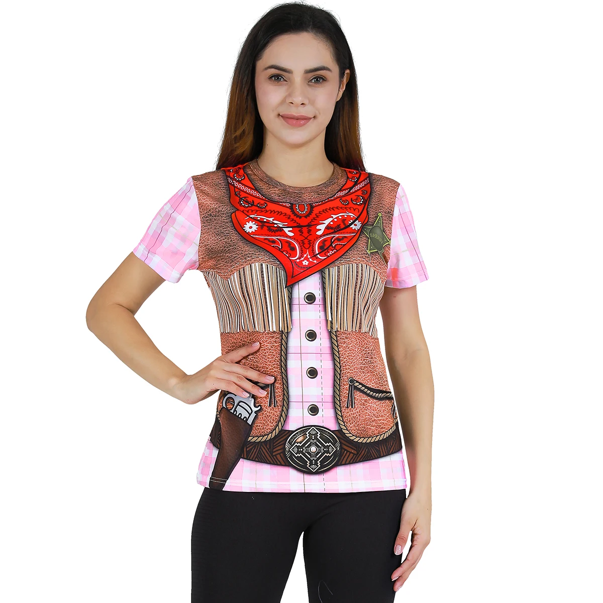 Kobiety Cowgirl Western Rodeo Shirt Lady 3D Printed Fake Paisley Bandana Graphic Wild West Theme Party Country Concert Simple Tee