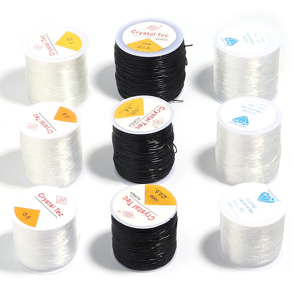 Kit de cordons élastiques pour bracelet : 2 rouleaux de 200 m (0,6 mm) de cordon élastique transparent pour perles avec outils - Parfait pour la fabrication de bracelets et les projets de bijouterie