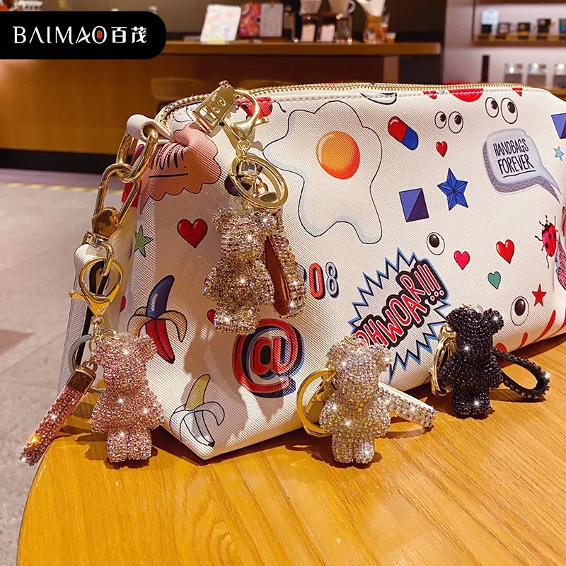 Hochwertiger Schlüsselanhänger mit Kunstdiamanten in Tierform, Autoschlüsselbox-Anhänger, Ausgefallener Kunstdiamant-Bären-Schlüsselanhänger, Taschenanhänger – Detail 7