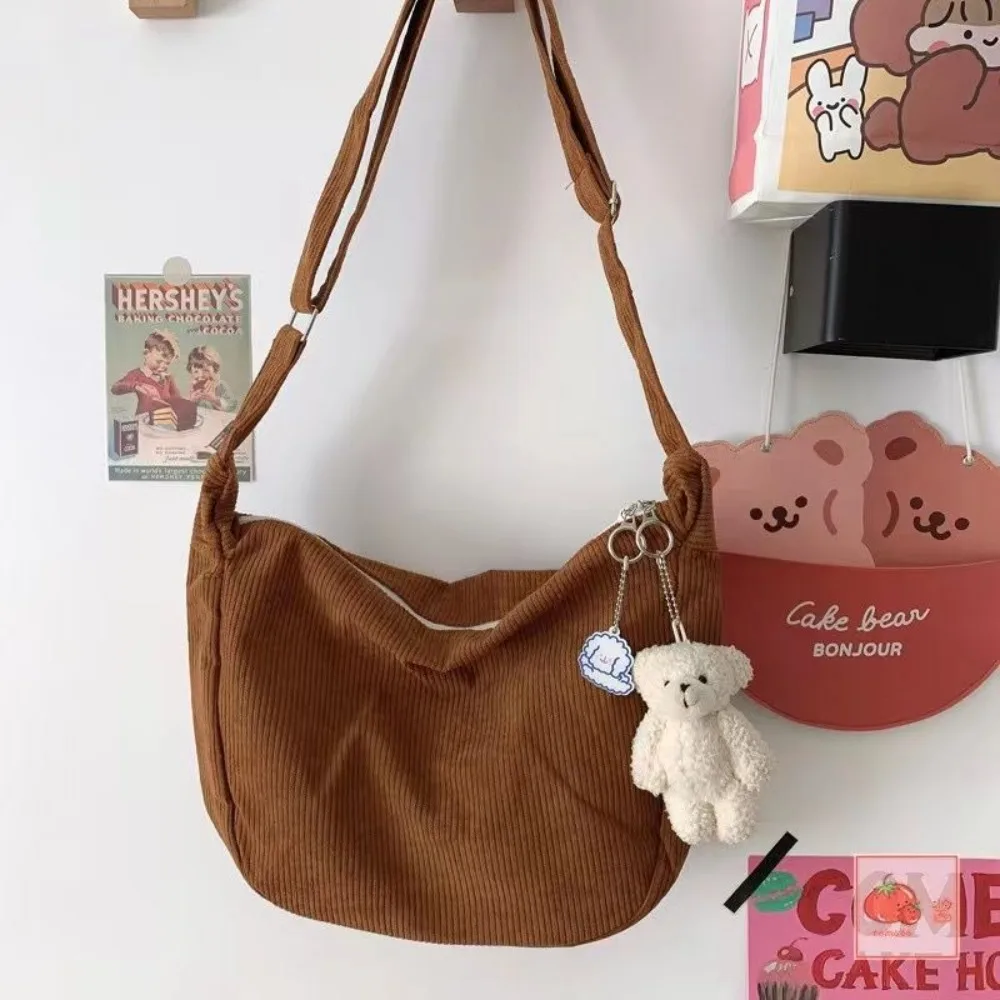 1PC Einfarbig Cord Umhängetasche Mode Koreanische Casual Schulter Tasche Große Kapazität Faul Stil Handtasche Für Frauen