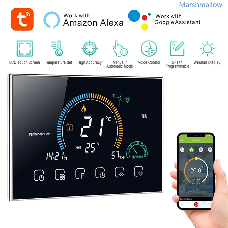 Tuya WiFi Smart Programmable Thermostat LCD Caldera Gas Water Boiler Heating APP Voice Control Work With Alexa Echo Google Home