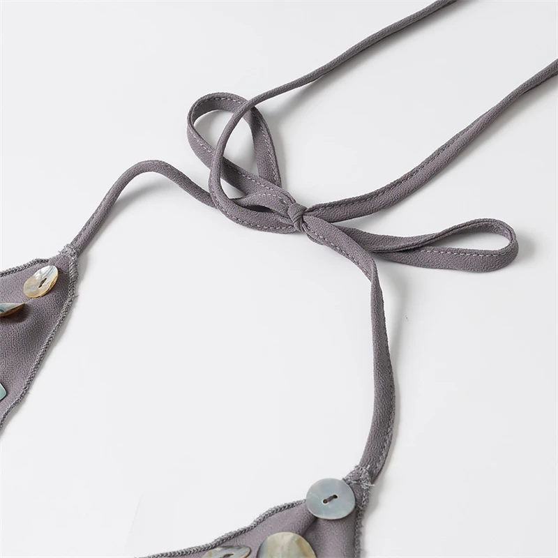 Keyanketian verão novas conchas femininas decoração halter mini vestido beachwear férias vento fino em camadas babados vestidos sem costas