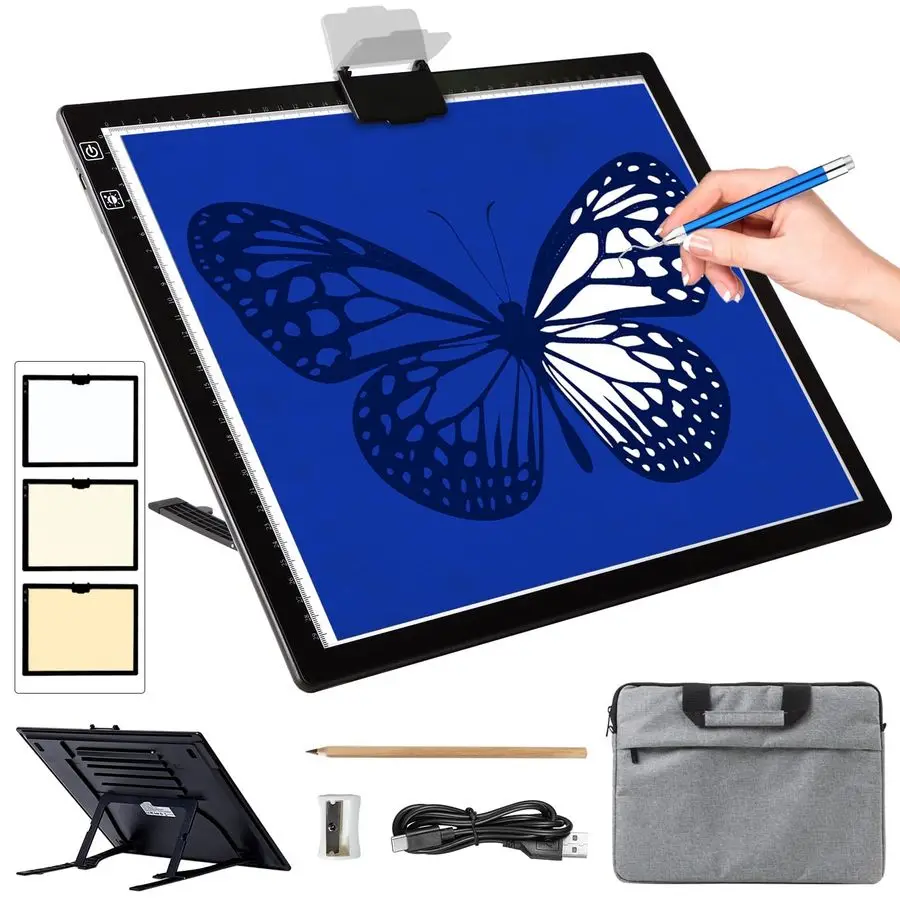 

Перезаряжаемый световой короб формата А3, светодиодный световой коврик для алмазной живописи со встроенной подставкой, 3 цвета, бесступенчатая регулировка яркости, 6 уровней B