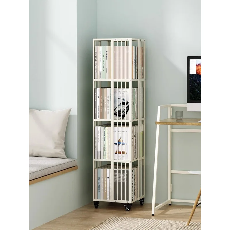 Rotating bookshelf 360 degree bookcase mobile with wheel household corner storage shelf