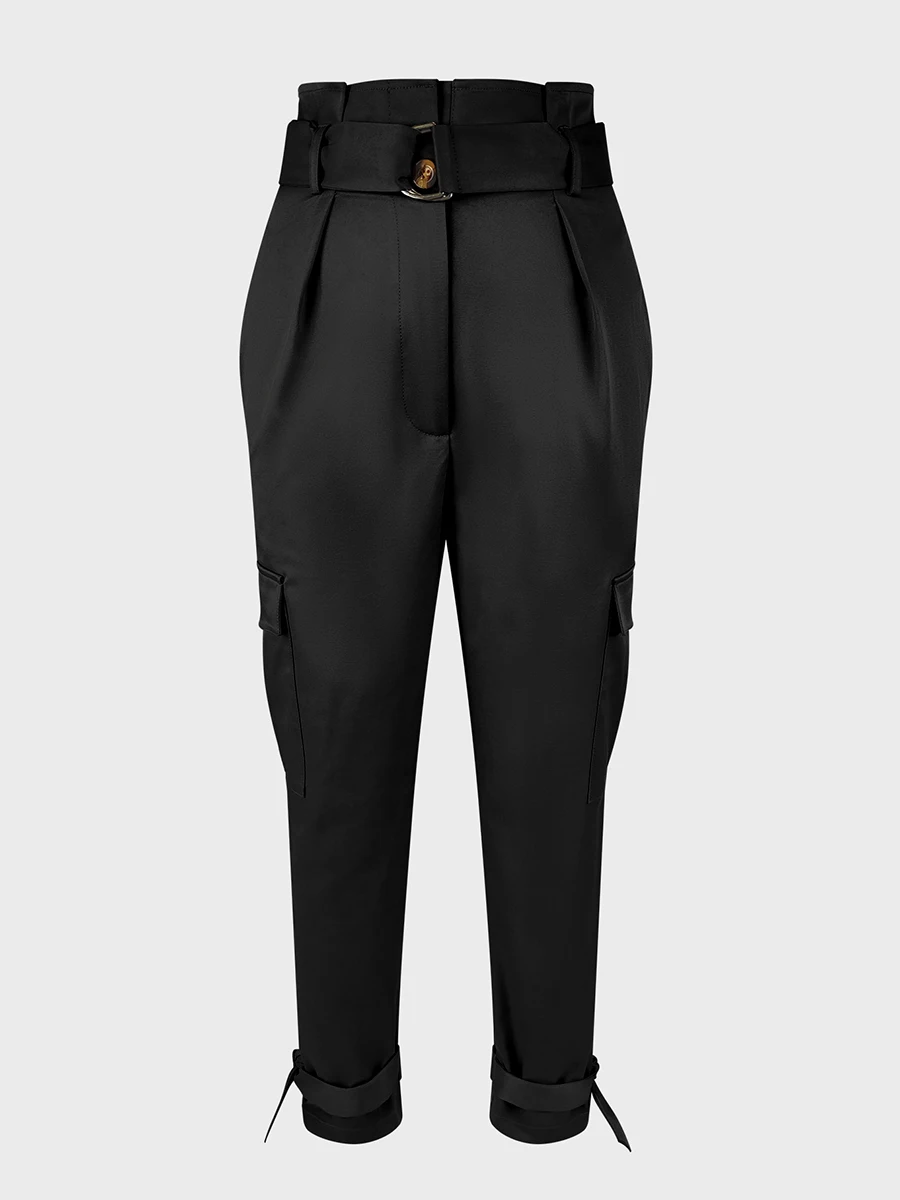 Women High Waist Cargo Pants Casual Pockets Long Trousers Fashion Solid Streetwear Joggers Tie Ankle Female Autumn Bottoms New