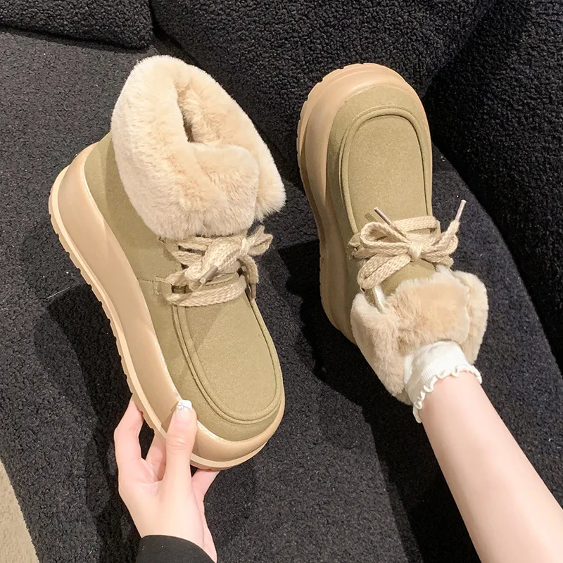 Women Snow Boots High Top Ankle Furry Padded Shoes 2024 New Female Winter Warm Fur Ankle Boots Plush Fur Snow Shoes