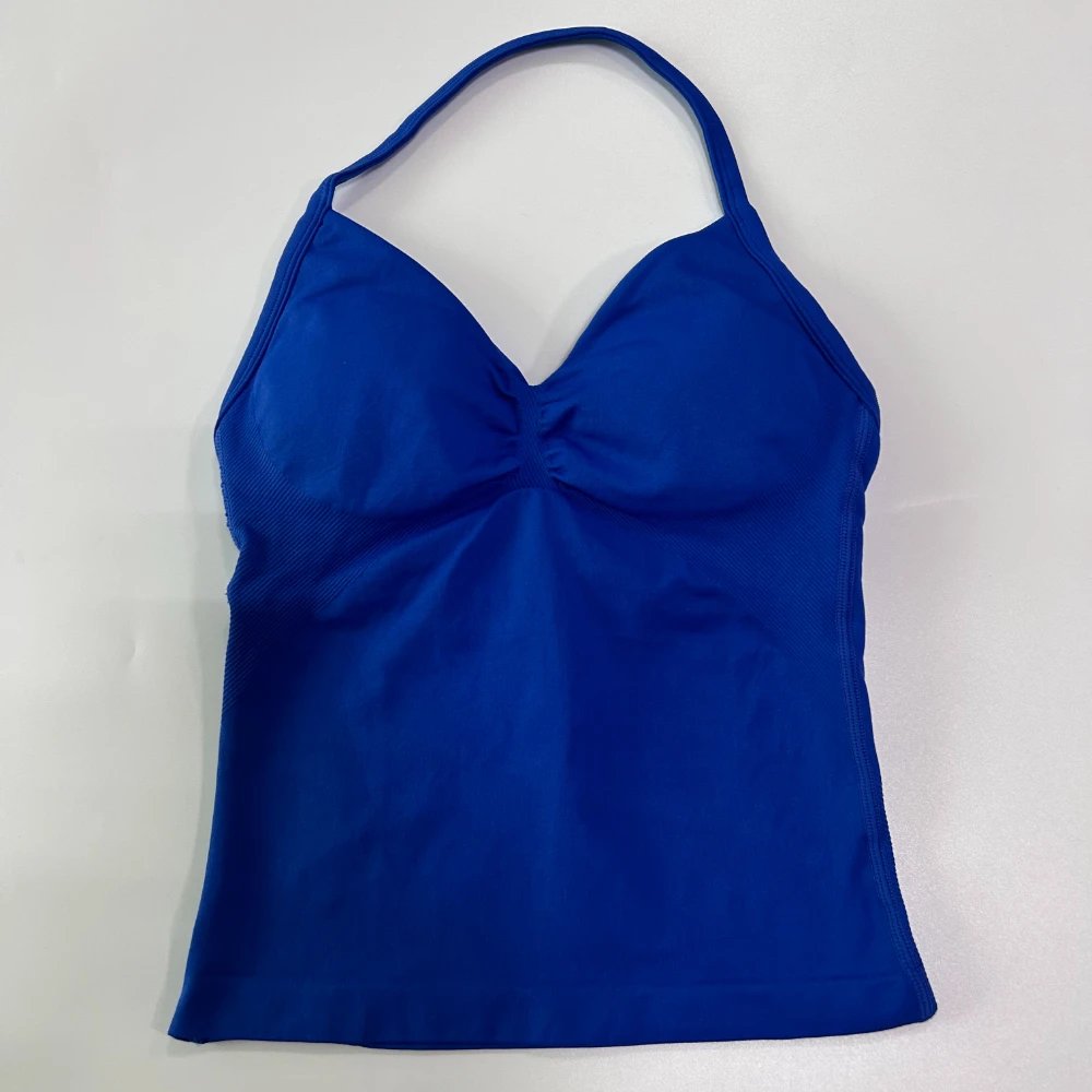 Pericic Longline Strappy Top Damen Nahtloses Yoga-Tanktop mit eingebautem BH, gerafftem Rücken, ärmelloses Shirt, Fitness-Oberteil – Detail 12