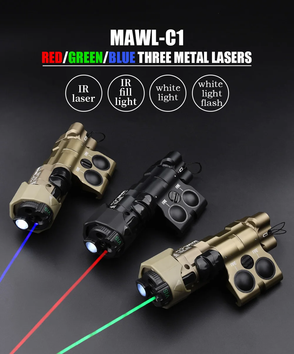 WADSN Neues Verbessertes MAWL-C1 Taktisches Airsoft Voll-Metall CNC LED-Zielgerät MAWL Rotpunkt Grün Blau Jagd M300 M600 Lichter IR-Laser – Detail 1