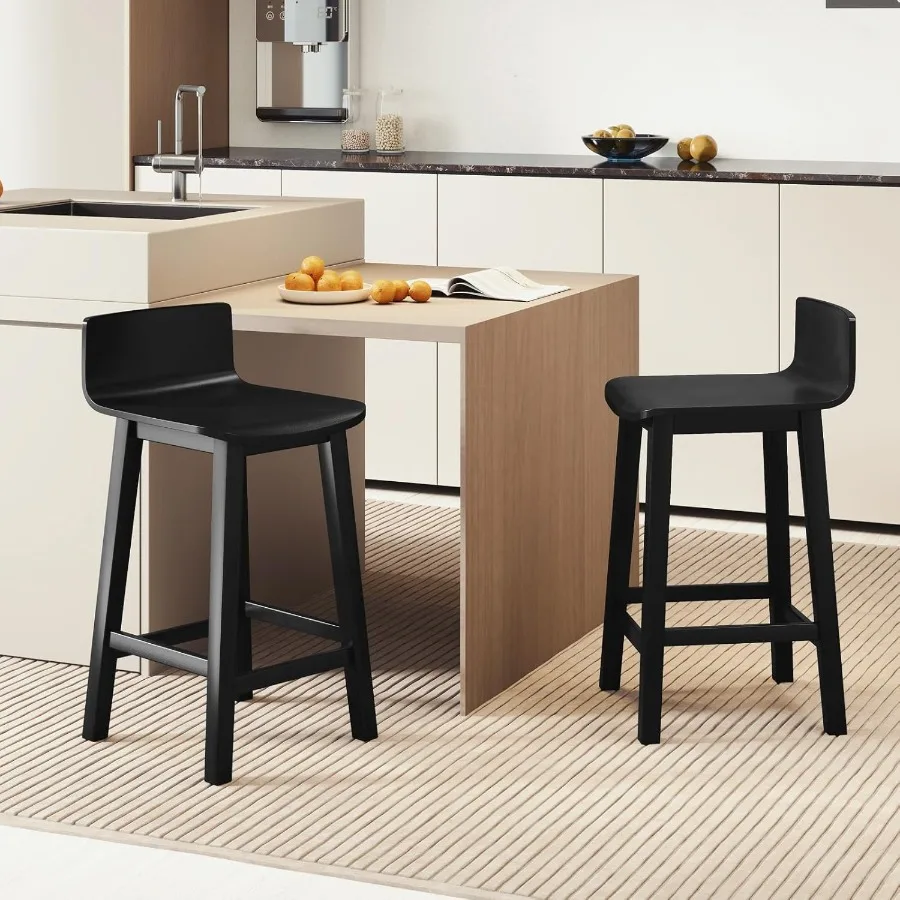 Massief houten barkrukken Set van 2 24,5-inch stoelen op tegenhoogte met lage rugleuning en voetsteun Boerderij Houten armloze barkrukken voor