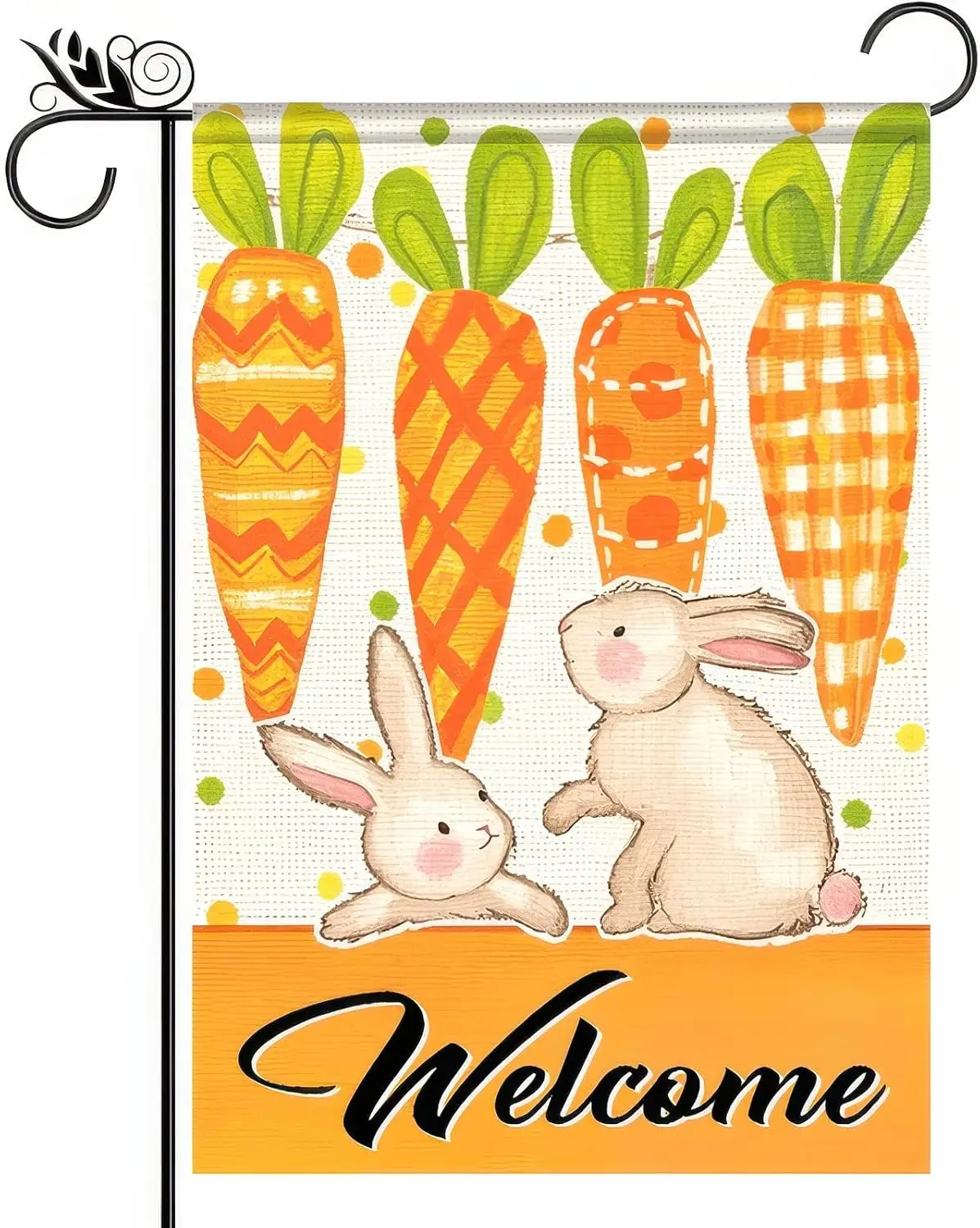 BlissYard Easter Garden Flag 12x18 Inch Double Sided Welcome Bunny Carrot Flag Spring Rabbit Banner Orange Plaid Carrot Smal zzo
