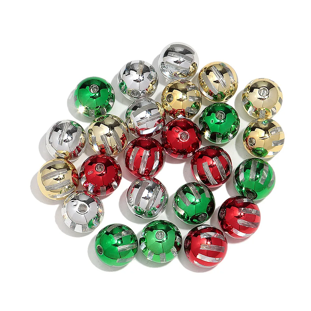 10 teile/los Weihnachten 20MM Runde Acryl Lose Perlen Rot Grün Spacer Perlen für DIY Schmuck Armband Halskette Dekorieren zubehör