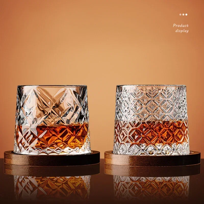 1PC Tumbler Whiskey Glass with Base Crystal Whiskey Glasses Rotating Spinning Wine Brandy Glass Cup Drinkware for Bar